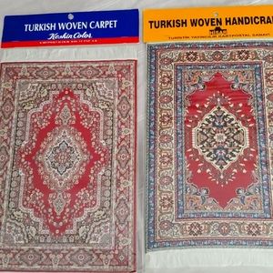 Miniature Turkish carpets. Thin, light. $10 for both.